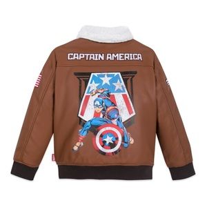 Disney Boys Like New Marvel Captain America Superhero Faux Leather Fur Jacket 3